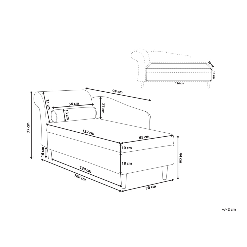 Chaise longue rivestimento in velluto verde con contenitore a versione sinistra con supporto