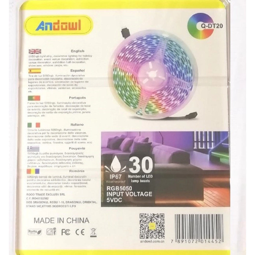 Trade Shop - Striscia Led Rgb Usb 2 Metri Con Telecomando 5050 5v Ip67 Impermeabile Q-dt20 -
