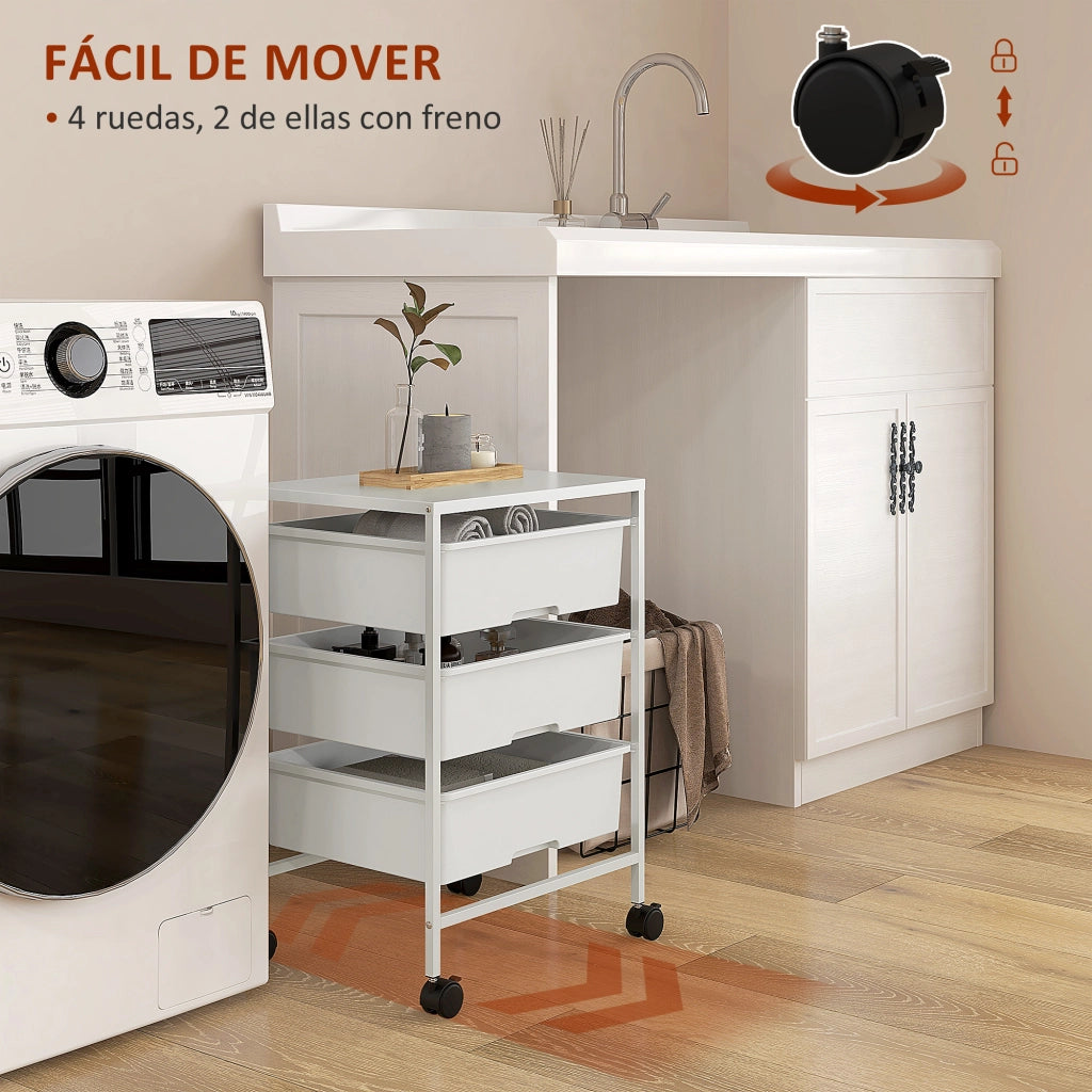Carrello da cucina con 3 cestelli e ruote ¨C Xylo ¨C bianco 40,8x33,5x60,5 cm
