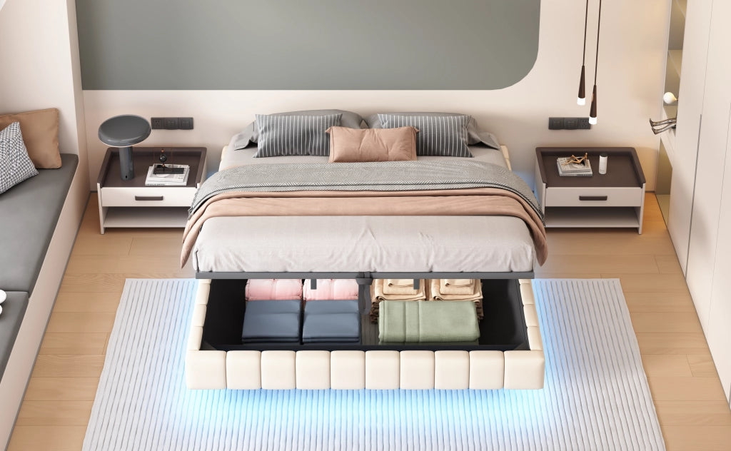 letto imbottito lino beige 180 x 200 cm