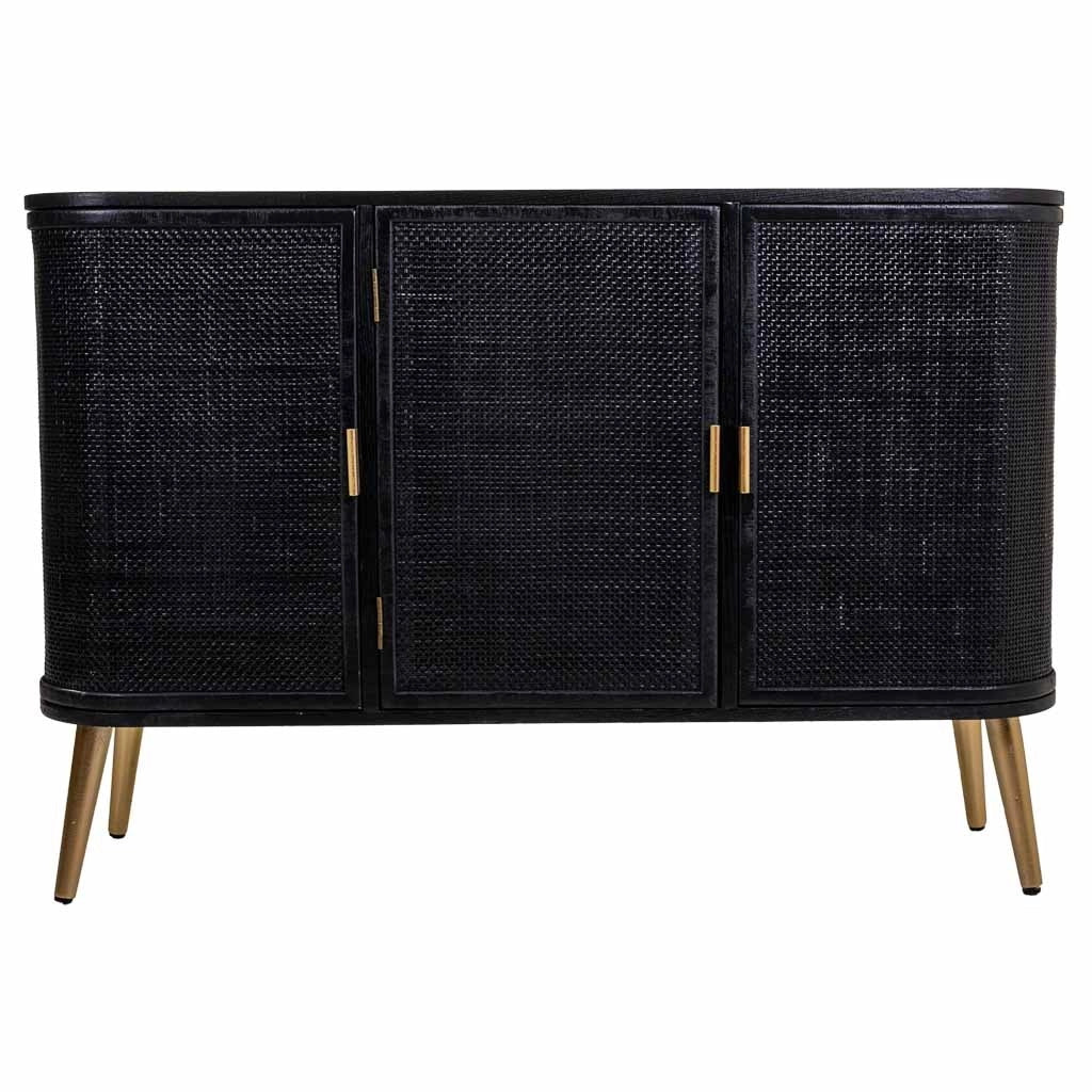 Credenza in legno laccato nero e griglia 118x37x80h