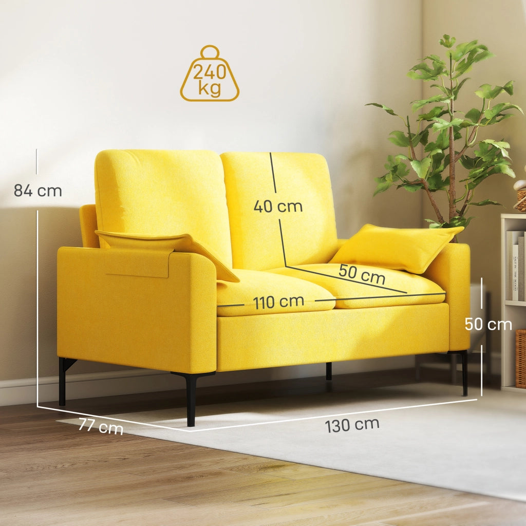 Divano 2 Posti con Cuscini Tessuto Morbido ¨C Zephmum ¨C 130x77x84 Giallo