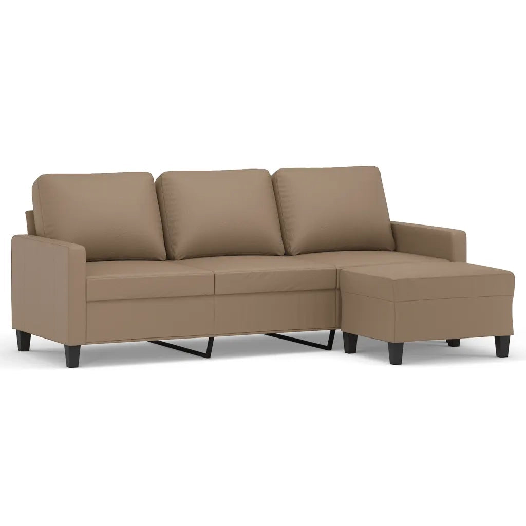 Divano a 3 Posti con Poggiapiedi Cappuccino 180cm in Similpellecod mxl 95005