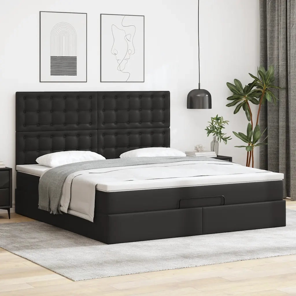 vidaXL Struttura Letto Pouf con Materasso Nero 160x200 cm Similpelle