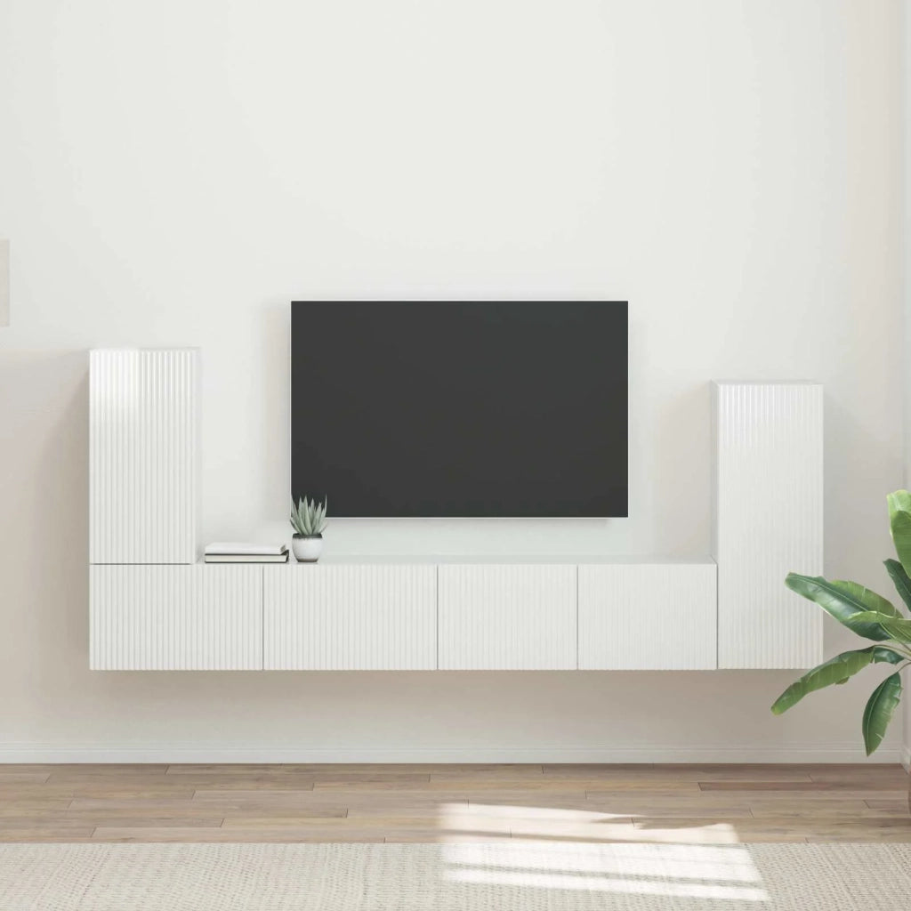 Set mobile TV 4 pcs Bianco Lucido Legno multistrato