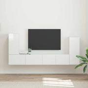 Set mobile TV 4 pcs Bianco Lucido Legno multistrato