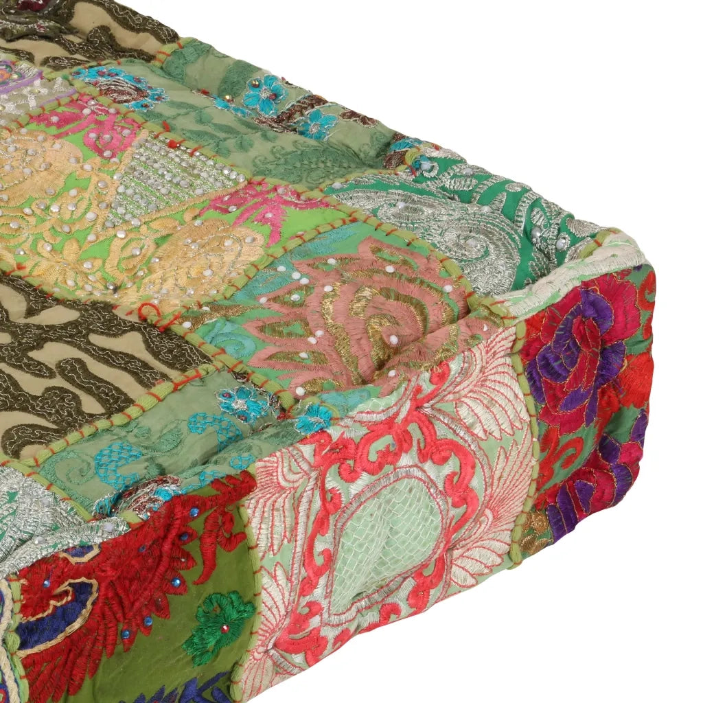 Pouf Patchwork in Cotone Fatto a Mano Quadrato 50x50x12cm Verdecod mxl 72531