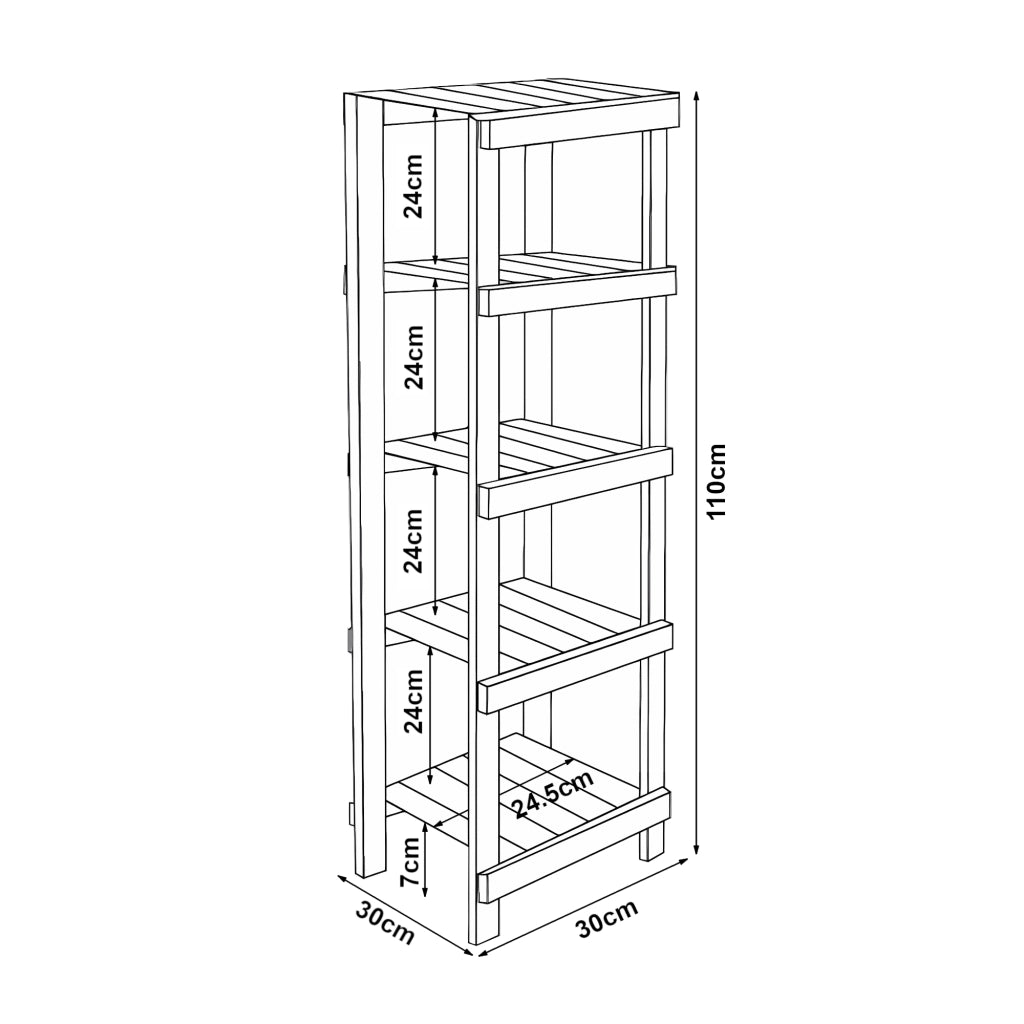 Scaffale da Bagno Kinnula con 5 Ripiani a Doghe Legno di Pino Naturale 110 x 30 x 30 cm [en.casa]