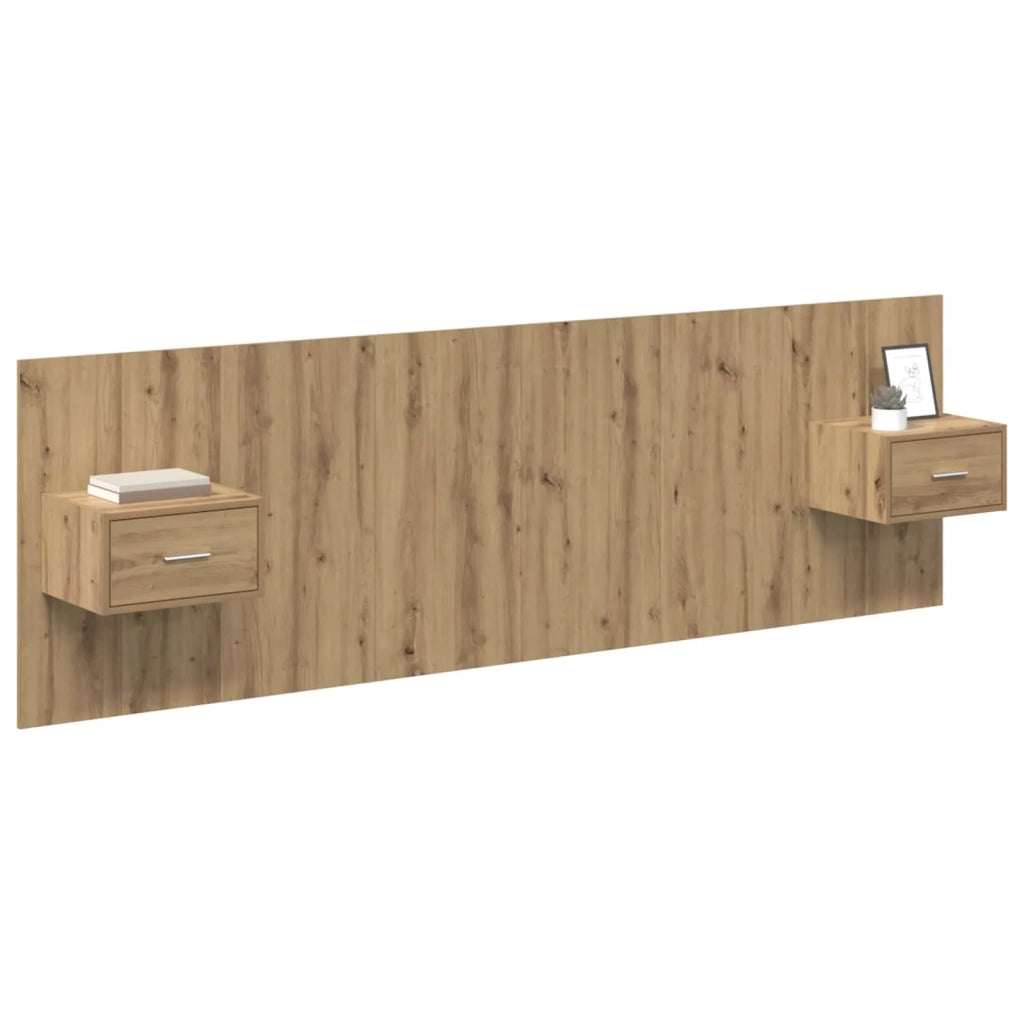 Testata con Comodino 3 pz-Set di 3 Testiera con Contenitore Rovere artigianale Legno multistrato 623823
