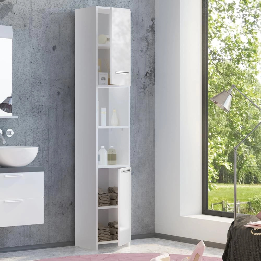 Mobile bagno alto, Bianco lucido/bianco, 30 x 190 cm, per la conservazione di accessori da bagno e compatibile con Kiko