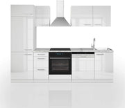 Cucina componibile Optima, Bianco lucido/bianco, 270 cm senza piano di lavoro, adatto per disposizione e ampliamento personalizzati