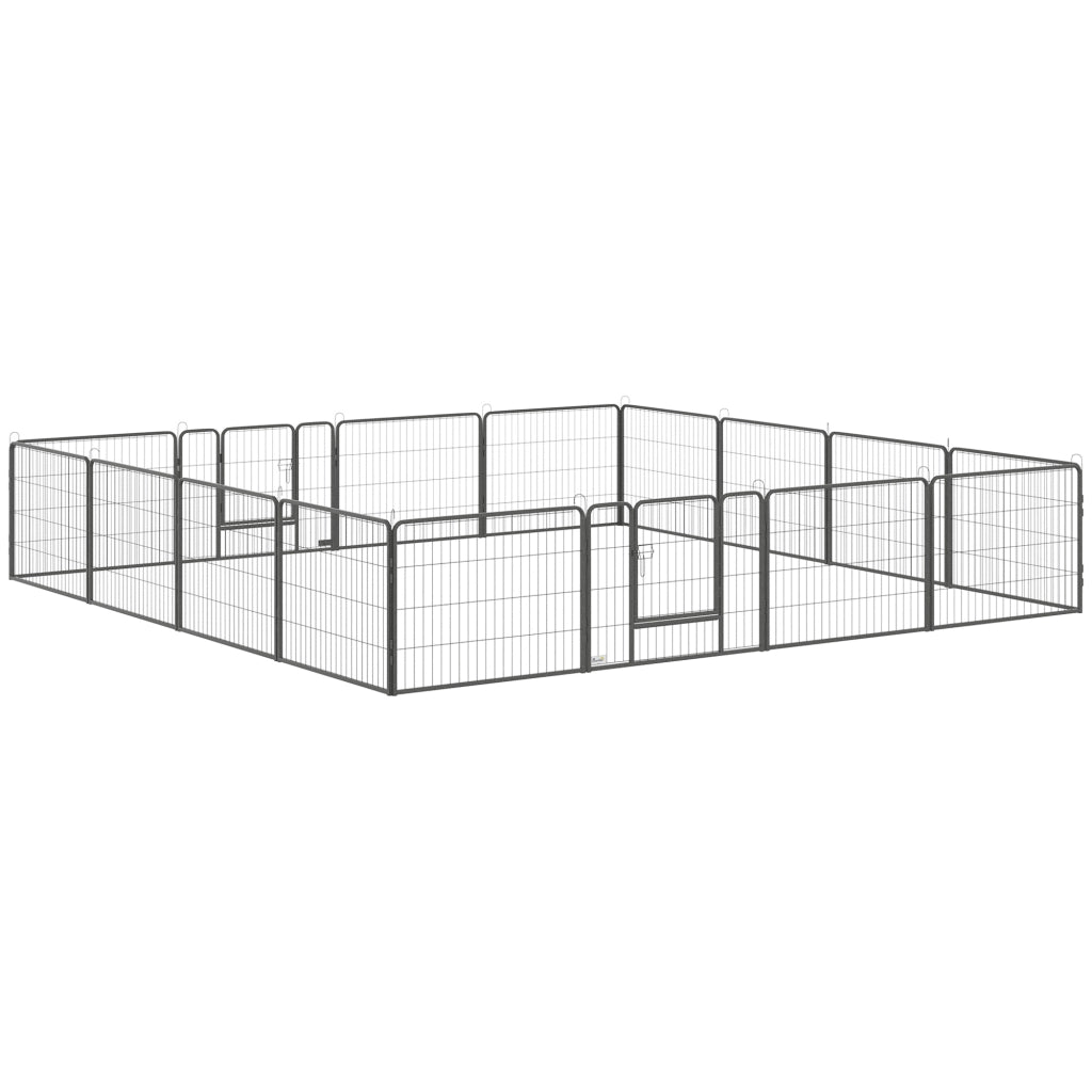 Box per cuccioli, altezza 60 cm, 16 segmenti, box per animali domestici, cancelletto per cuccioli, box personalizzabile, con 2 porte, acciaio
