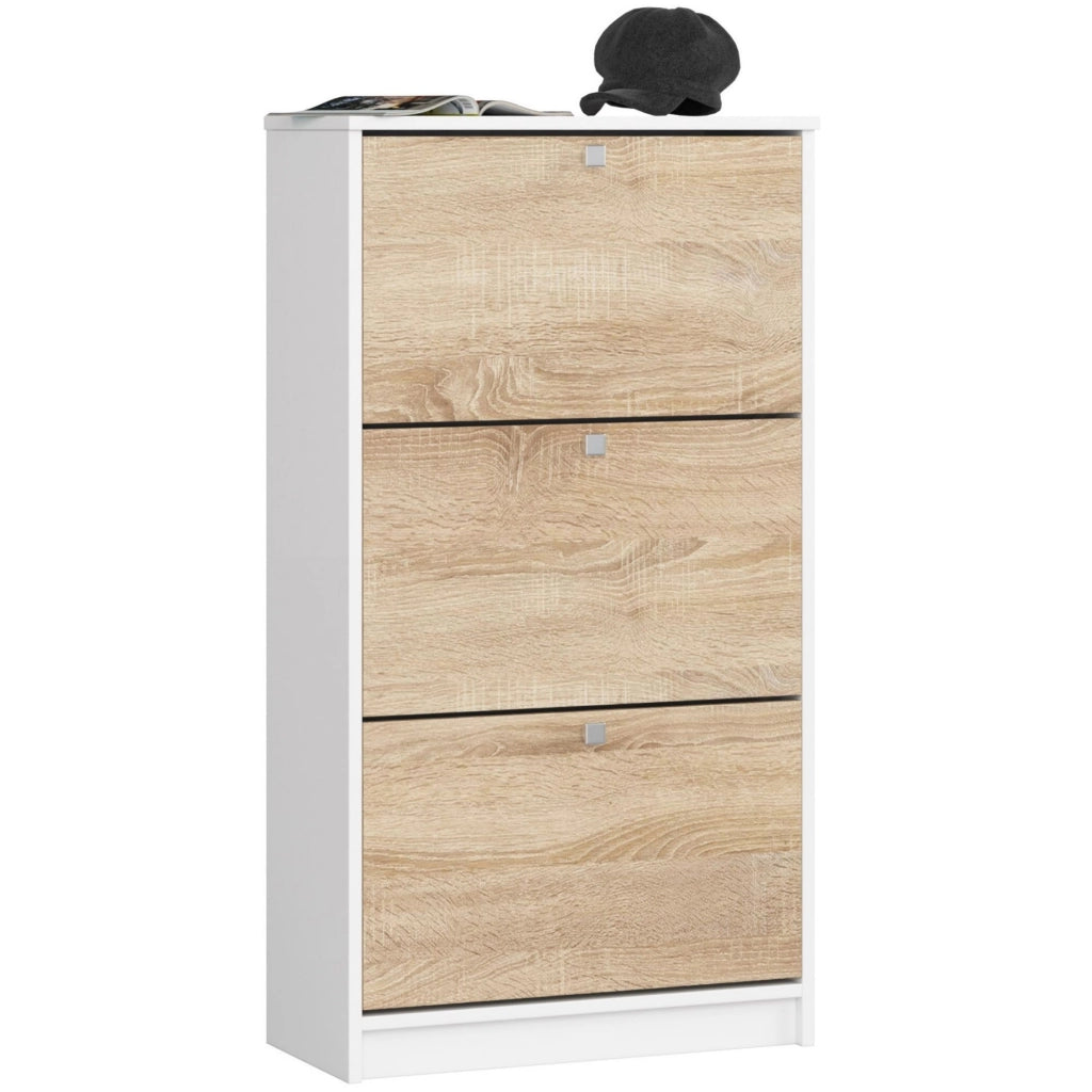 Scarpiera AKORD Bianco 60 cm 3 ante inserto frontale Sonoma Quercia 60x28,5x113 cm