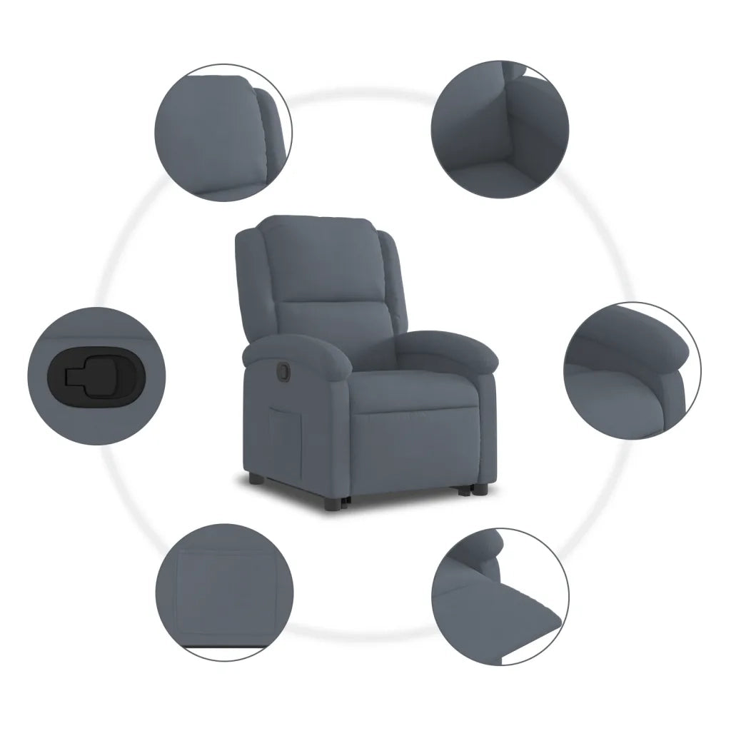 Poltrona Alzapersona Reclinabile Grigio Scuro in Velluto 3204301