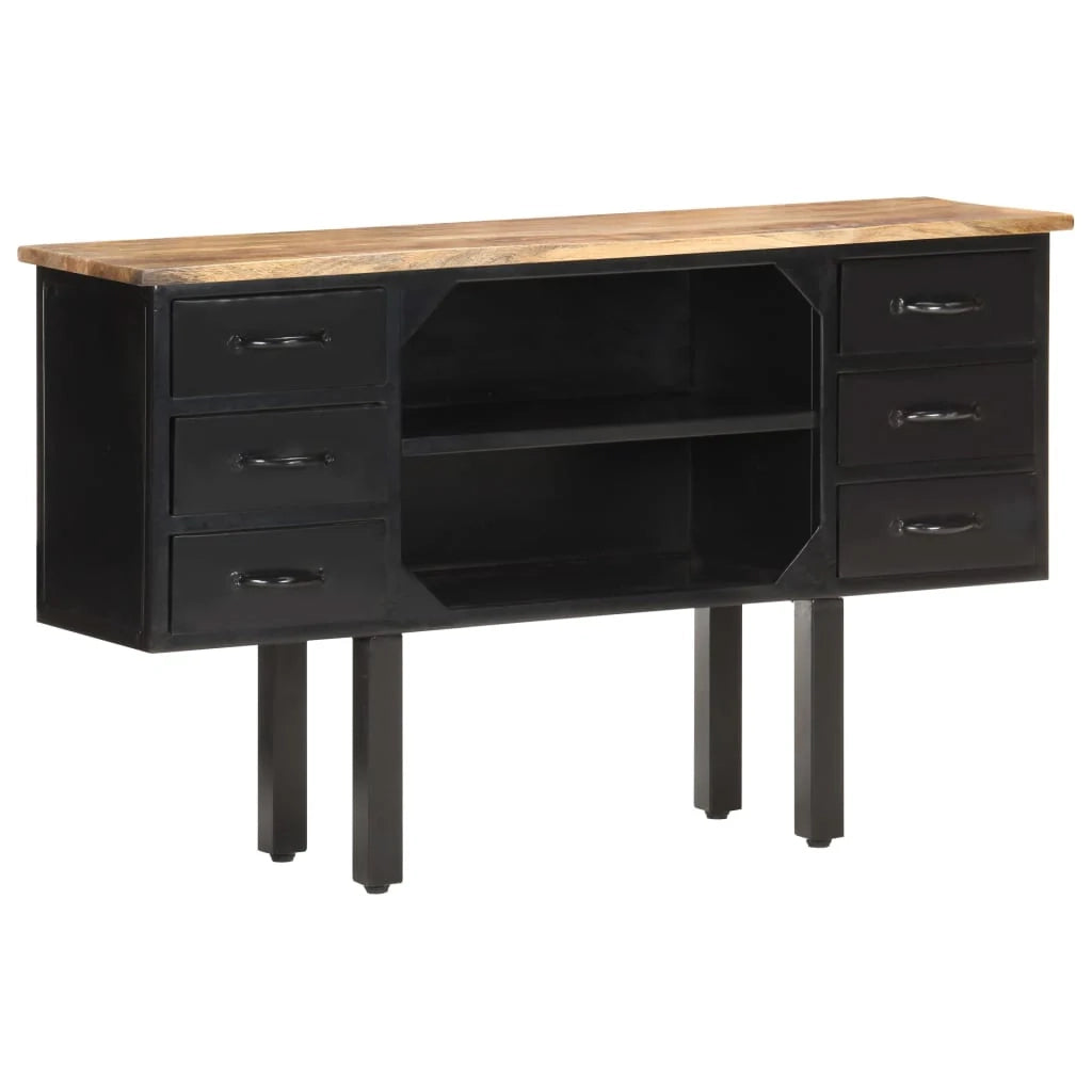 Buffet credenza cassettiera armadio mobile contenitore organizer per cucina soggiorno salotto 110 x 30 x 65 cm legno massello di mango grezzo e acciaio marrone 02_0029509