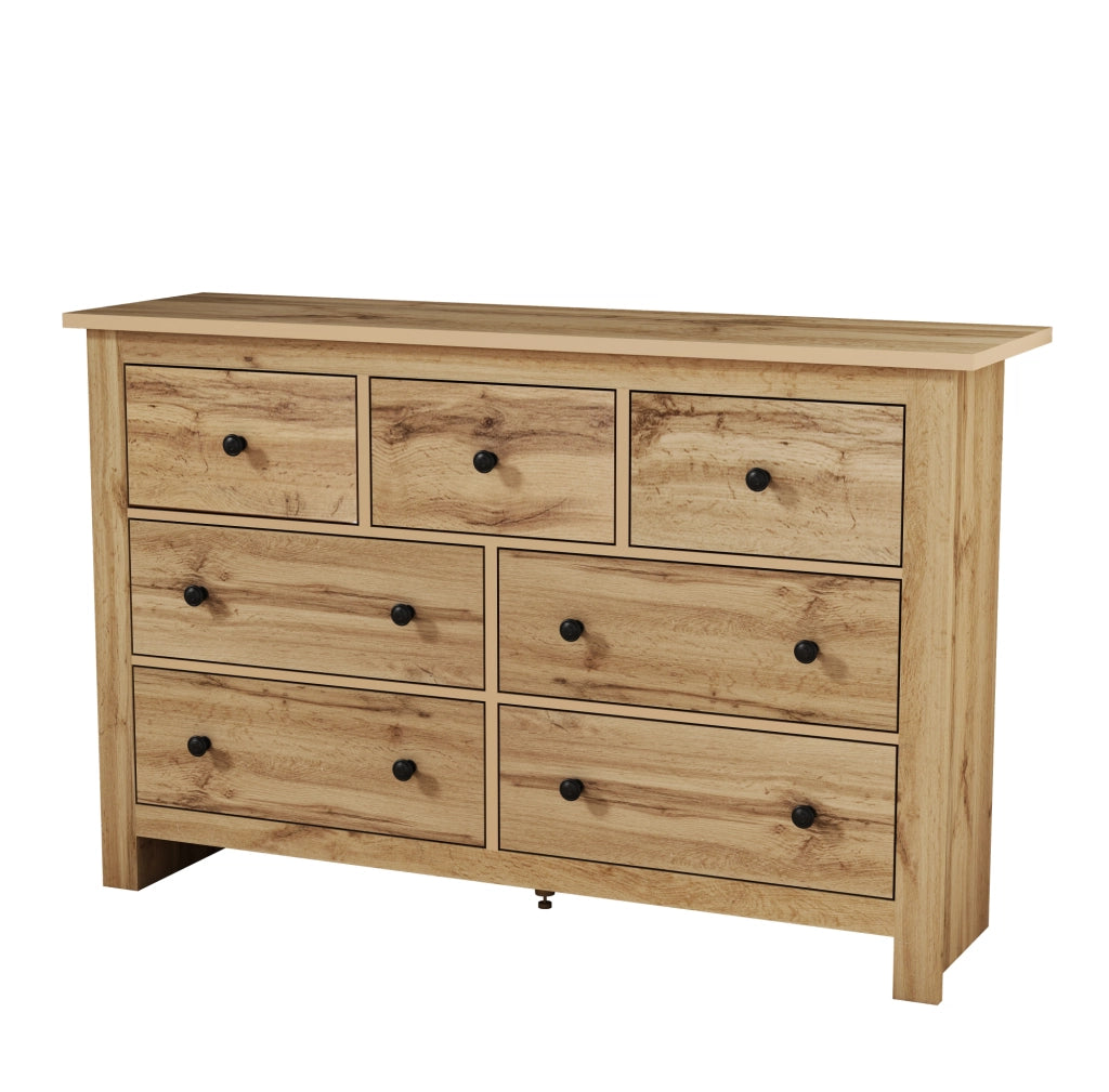 Sideboard moderno in legno con 7 cassetti, 152x40x89 cm