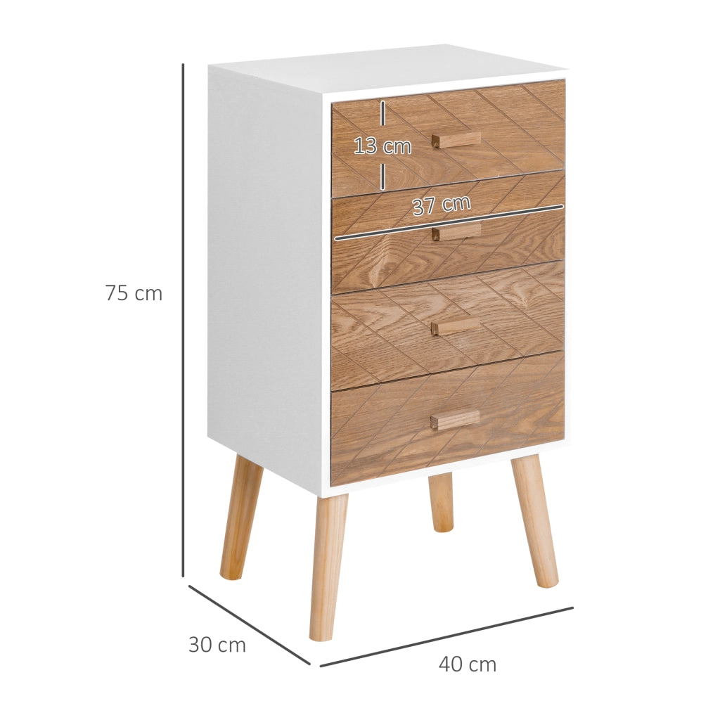 Comodino con 4 Cassetti ¨C Zephmum ¨C Legno Bianco 40x30x75 cm