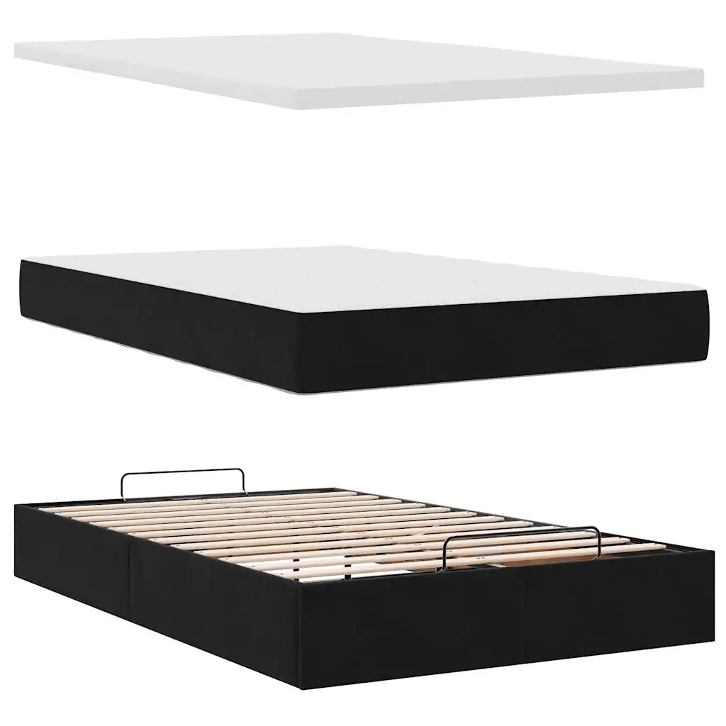 Pouf Letto con Materasso e LED Nero 120x190cm in Velluto 3312754