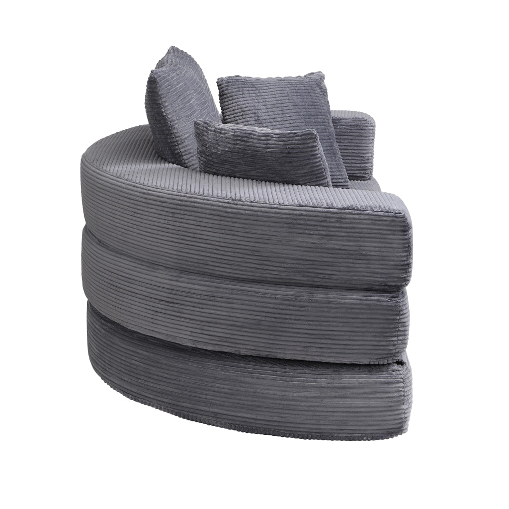 Divano letto, design senza struttura, divano a mezzaluna, con cuscini, divano modulare, tessuto in velluto a coste, grigio