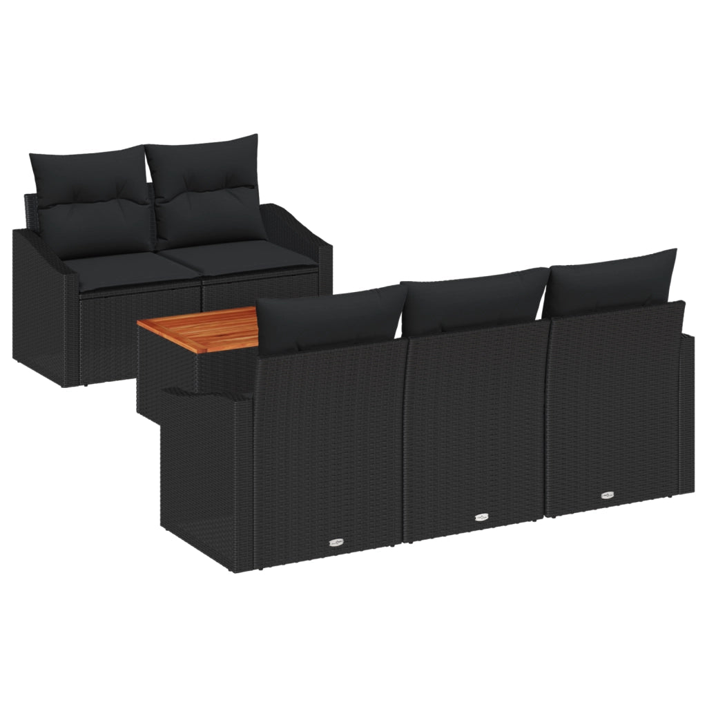 Set divano da giardino a 6 pezzi con cuscini Nero Polyrattan Acacia
