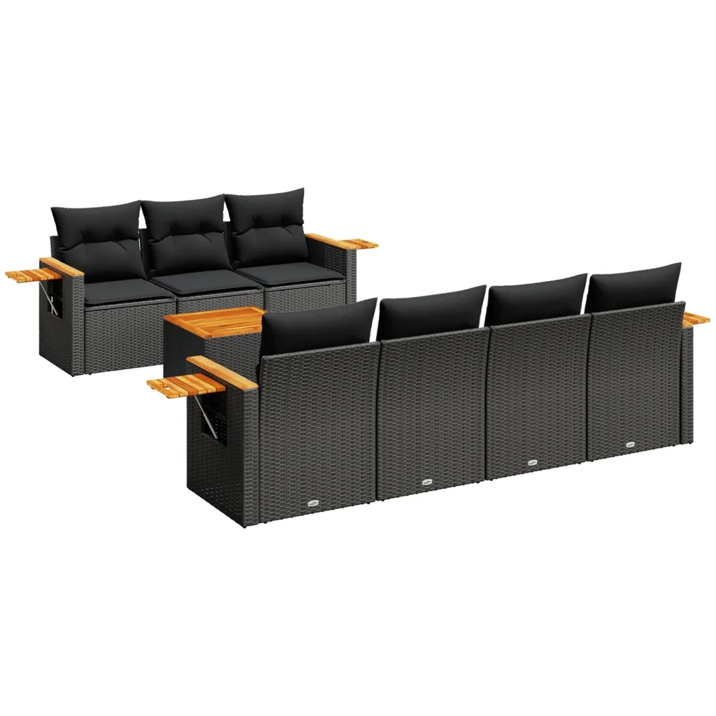 Set Divani da Giardino con Cuscini 8 pz Nero in Polyrattan 3226643