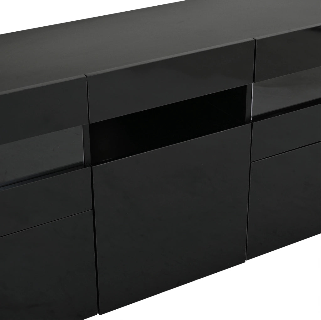 Sideboard moderno nero 140 cm con 3 ante, LED controllabile via app e 7 vani