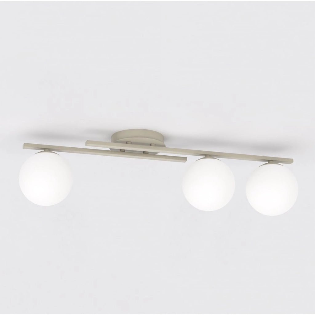 Lampada a sospensione Kairo in acciaio beige e vetro opale