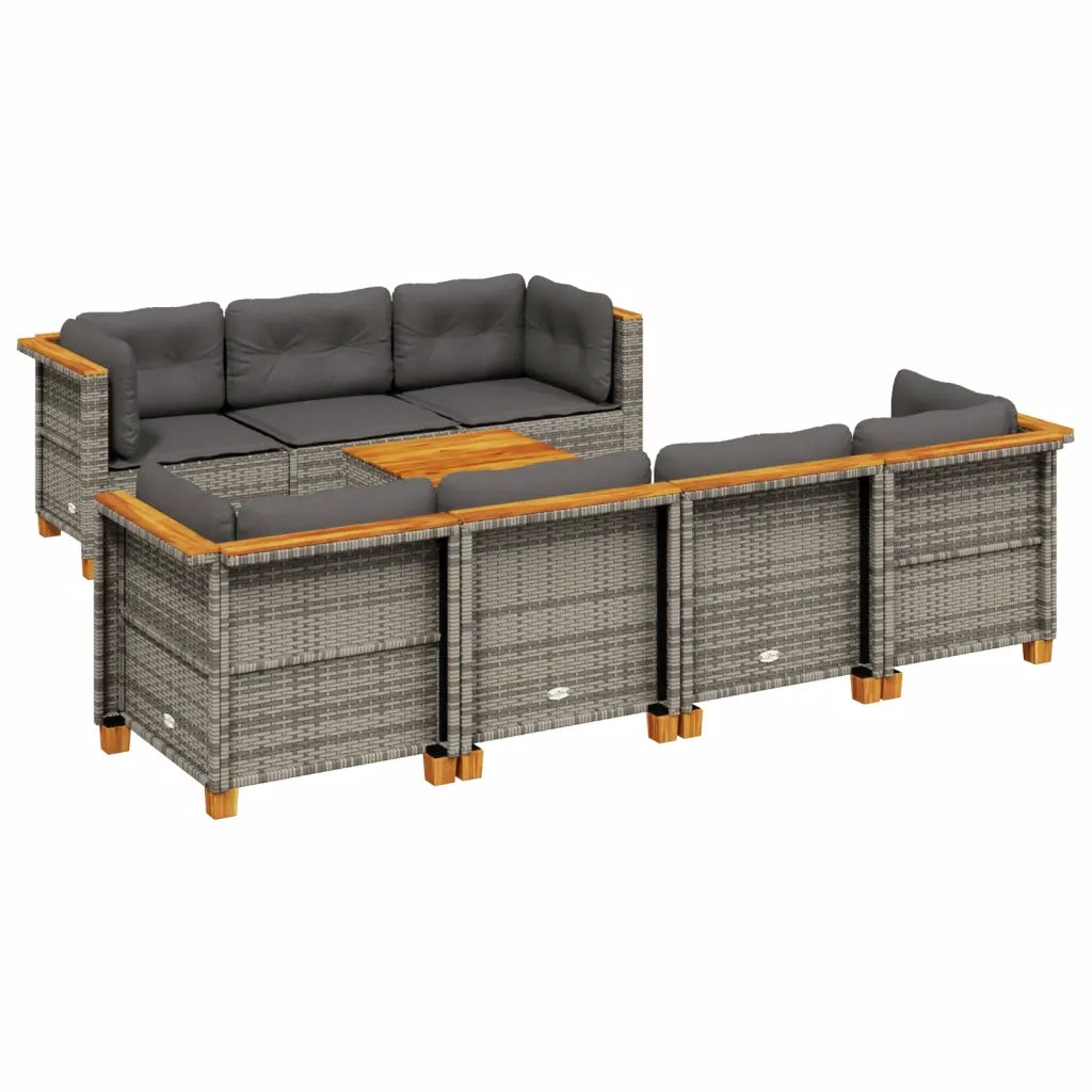 Set Divano da Giardino 8 pz con Cuscini Grigio in Polyrattan
