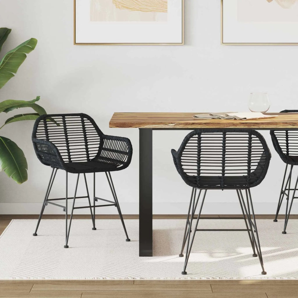 Sedia da pranzo 2 pcs Rattan e Ferro Nero 55 x 50 x 74 cm