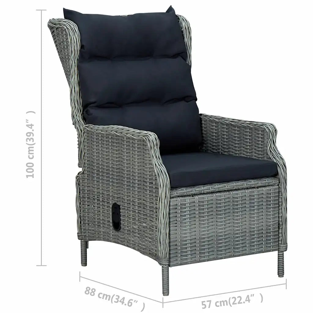Sedia Giardino Reclinabile Cuscini in Polyrattan Grigio Chiaro 313301