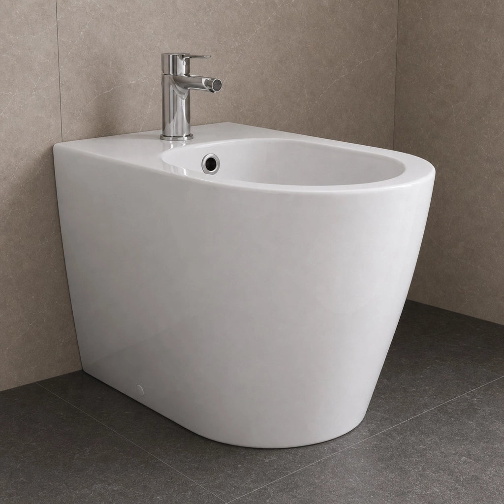 Sanitari ceramica a pavimento filo parete serie giunone bianco lucido *** accessori con sedile frizionato, confezione 1