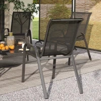 Set 4 Sedie da Giardino Impilabili in Acciaio e Tessuto a Rete Traspirante, 54x71x93 cm, Nero