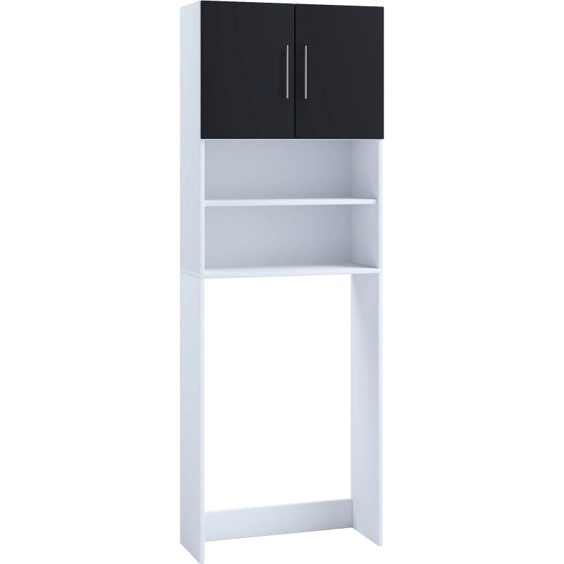 Colonna Lavanderia – Coprilavatrice con Ripiani In Legno Bianco e Nero H190 × L64 × P25 cm Soluzione Salvaspazio per Lavanderia