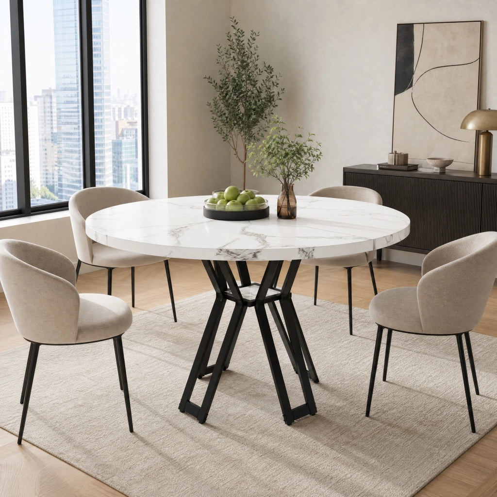 Tavolo da pranzo 100x100x76 cm con piano in MDF effetto marmo