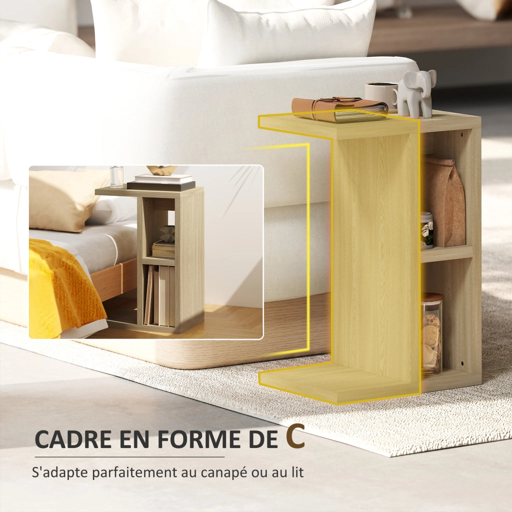 Tavolino a C con 2 ripiani aperti ¨C Zephmum ¨C 40x29.8x60 cm, effetto rovere