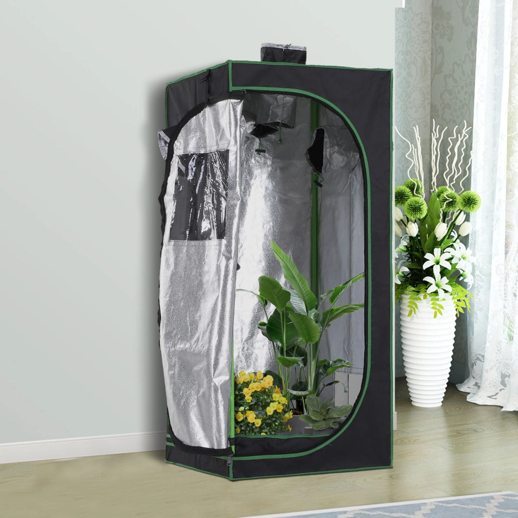 Tenda Idroponica in Oxford 600D con 3 Prese d'Aria Regolabili e Finestra, Serra Idroponica per Coltivazione con Foro per Cavi da Interno, 60x60x140 cm, Nero