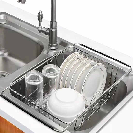 Lavandino da Cucina - Supporto Piatti e Cucchiaini - Metallo con Cassettino per Cucchiaini - Lavandino per Piatti Piccoli - Acciaio Inox - Ideale per Cucchiaini e Tazze di Vetro