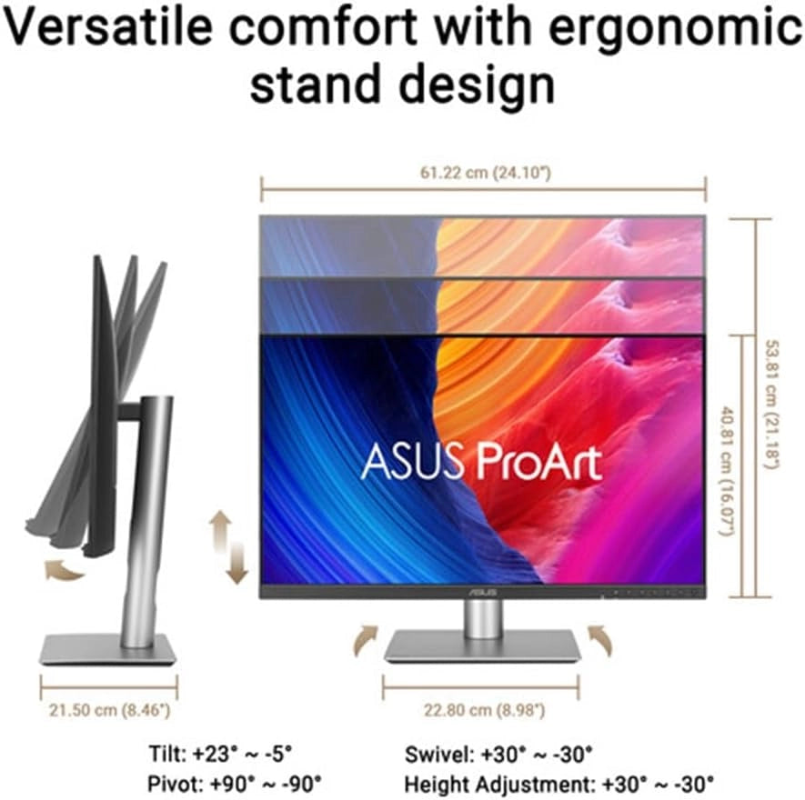 ASUS ProArt PA27JCV Display 27", 5K Ultra HD IPS (5120x2880), HDMI, DisplayPort, Hub USB, Accuratezza del Colore ΔE < 2, 100% sRGB, Nero e Argento