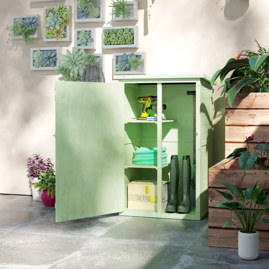 Armadio da Giardino in Legno per Esterno con 2 Ripiani e Copertura ¨C zephmum ¨C Verde 75x56x115 cm