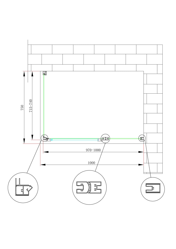 Box doccia angolare parete fissa e porta battente e fisso in linea vetro 6 mm reversibile Misura Fisso 71,5-74 porta 97-100 (35+65)