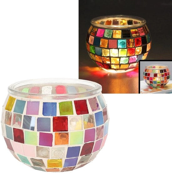 Decorazione per Tavolo - Luminaria a Mosaico - Sostegno per Bottiglie - Tavola Centrale - Decorazione per Casa/Bar/Ristorante - Vetro di Alta Qualità - Disegno di Mosaico Unico