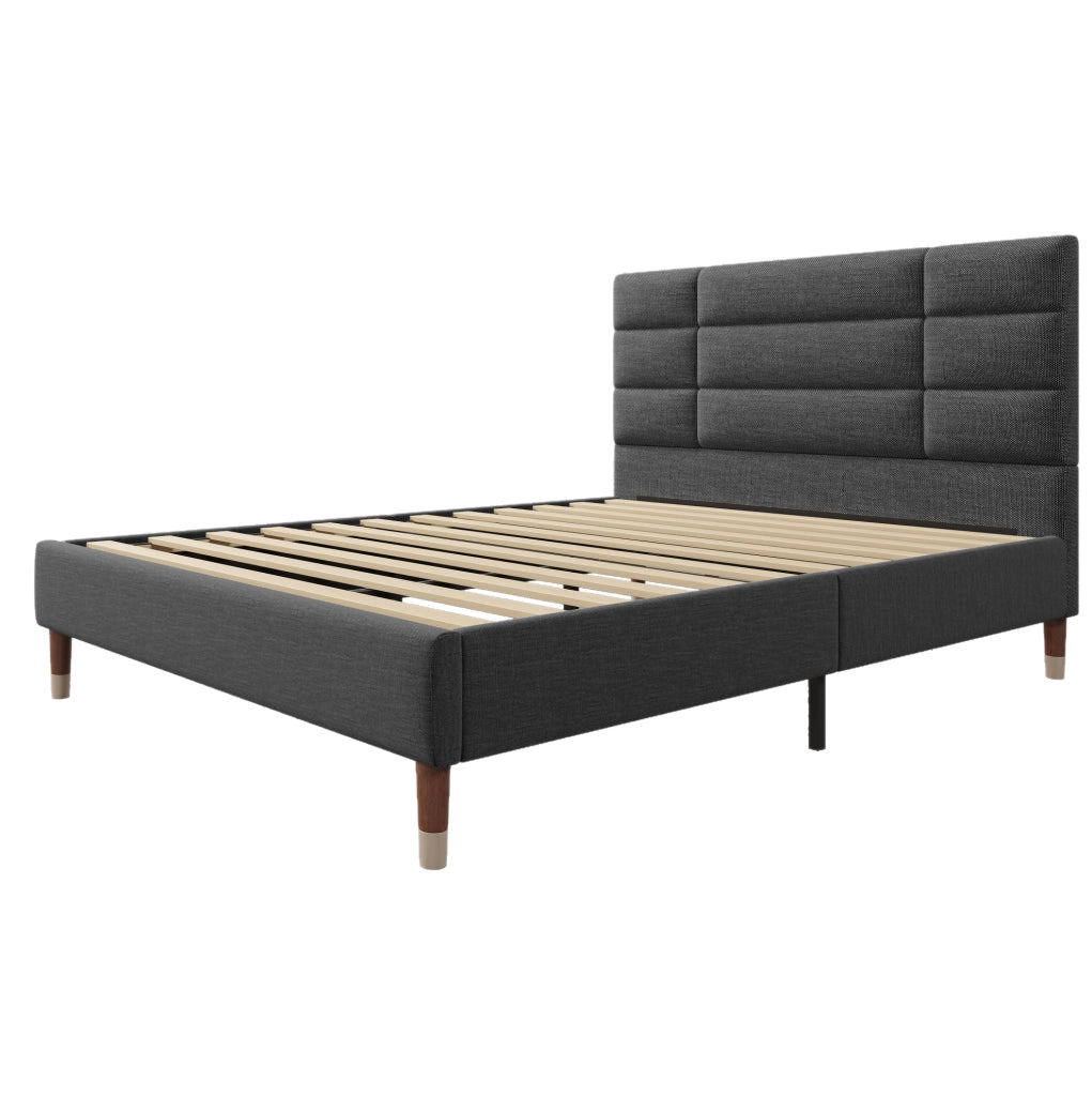 Letto matrimoniale 140x200 cm imbottito con rete a doghe; grigio; struttura in legno