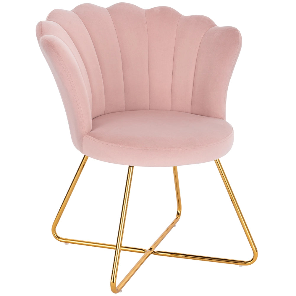 Sedia Relax con Schienale e Seduta in Velluto Rosa Struttura Metallo