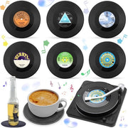 Set di 6 supporti per dischi in vinile, panno antiscivolo isolato, mattonelle per dischi in vinile retro, supporti per bicchieri retro, supporti per bicchieri con base antiscivolo