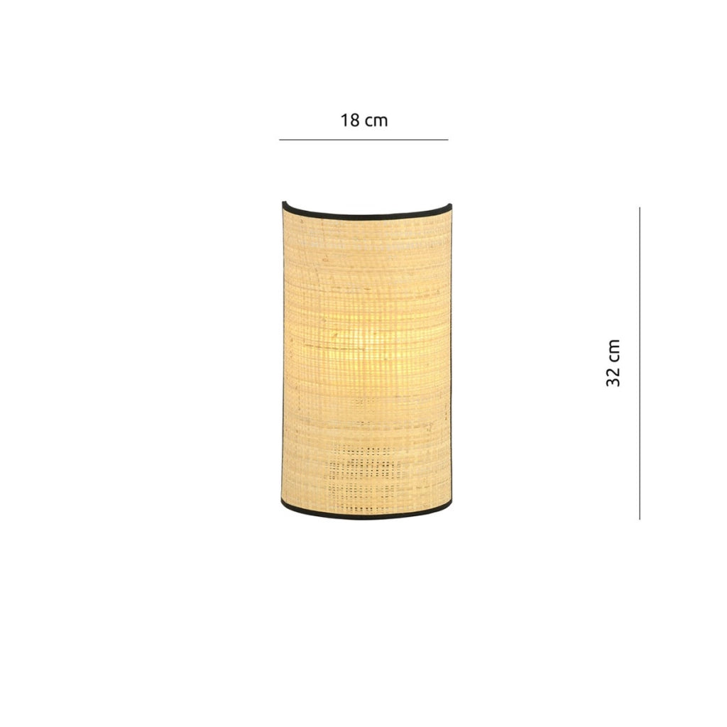 Lampada da parete Aston con paralume in rattan e struttura in acciaio