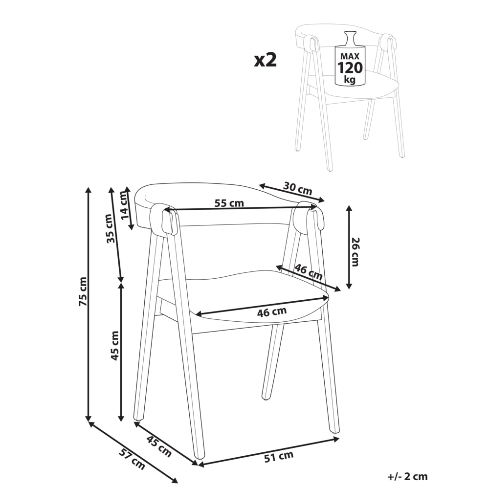 Set di 2 sedie da pranzo Rivestimento in poliestere marrone chiaro e tortora Gambe in legno di gomma Stile tradizionale retrò