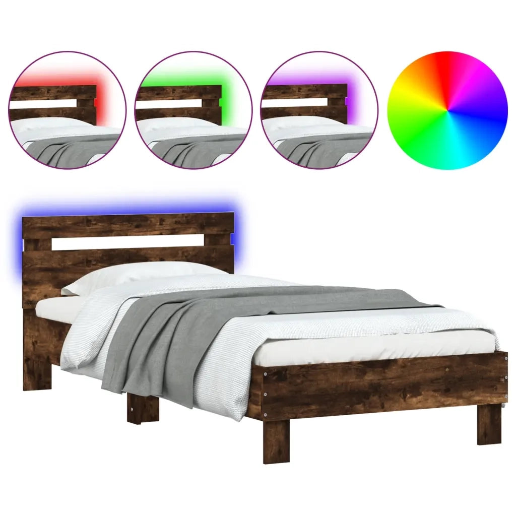 Giroletto con Testiera e LED-Struttura Letto con testiera Rovere Fumo 90x200 cm 559276
