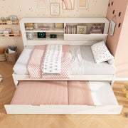 OKWISH Letto a Divano Estraibile Letto Singolo, Contenitore, USB, Tipo C e Mensole 90×200 cm e 90×190 cm, senza Materasso, in Legno, Bianco