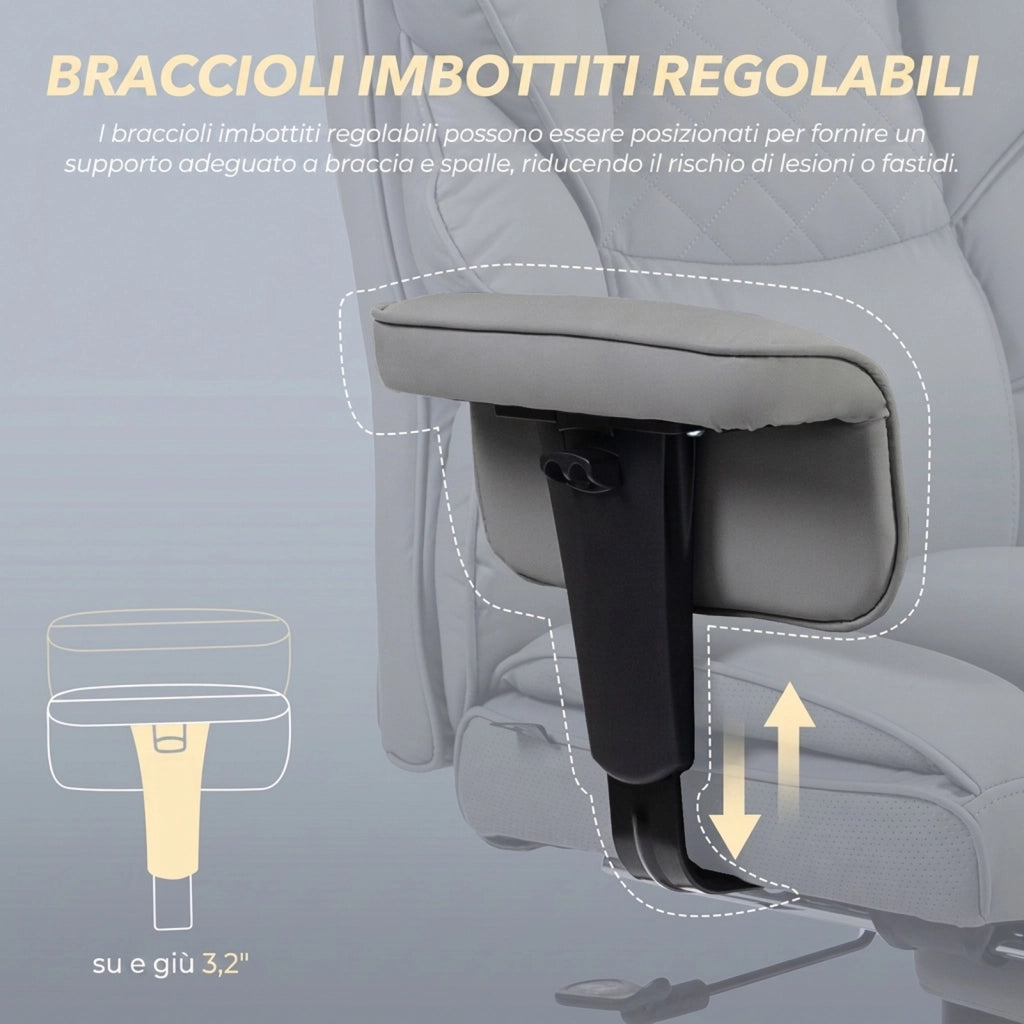 Sedia da Gaming | Schienale a doppio strato rinforzato, supporto lombare regolabile, braccioli e poggiapiedi, rivestimento in similpelle PU, grigio