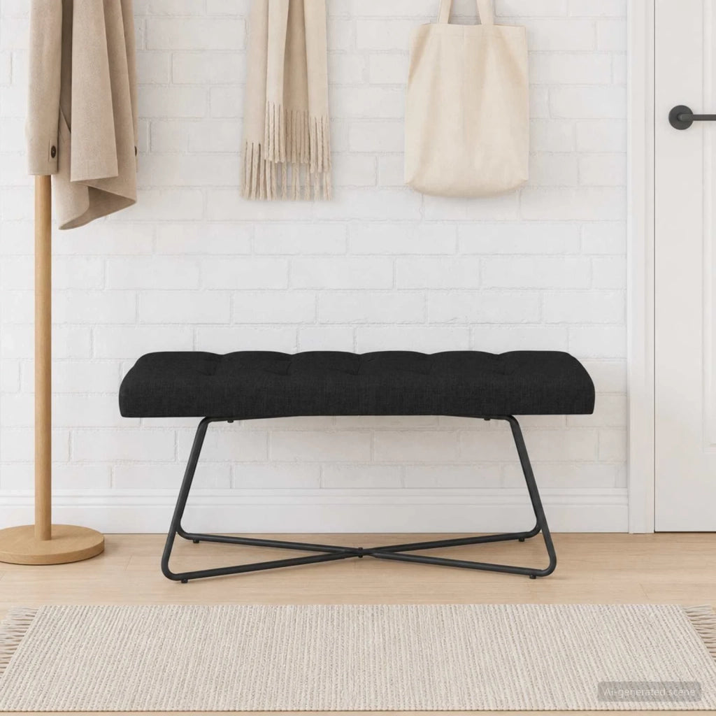 Panchina con bottoni imbottiti Nero 110 x 40 x 46 cm Tessuto 42038373